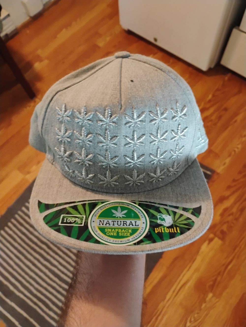 Natural Gray Snapback Hat with Leaf Embroidery